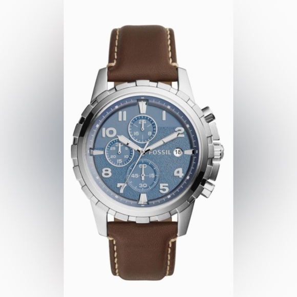 FOSSIL Dean Chronograph Blue Dial Brown Leather Men's Watch - Picture 2 of 10